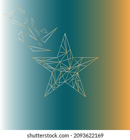 ilustración de una postal con una estrella poligonal sobre un fondo degradado. estrella dorada brillante. Ilustración vectorial, eps 10.