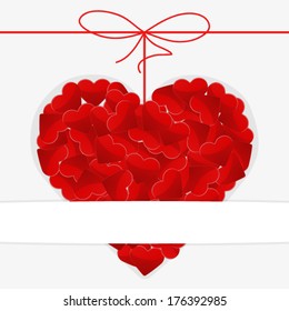 Illustration of Postcard Red heart made of many small hearts