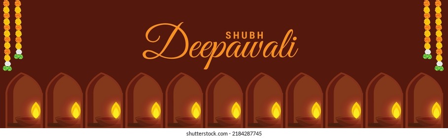 Illustration Poster Or Banner For Happy Diwali Festival Holiday banner Design With Burning Diya.