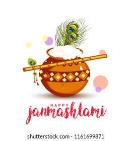 Illustration, poster or banner for indian festival of janmashtami celebration.