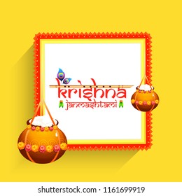 Illustration, poster or banner for indian festival of janmashtami celebration.