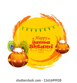 Illustration, poster or banner for indian festival of janmashtami celebration.