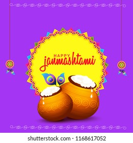 Illustration, poster or banner for indian festival of janmashtami celebration.