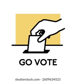 Illustration poster of a hand and a ballot box related to election, voting and politics. GO VOTE.