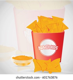 Illustration of poster with nachos and cheese sauce. Suitable for fast food snack and takeaway menu