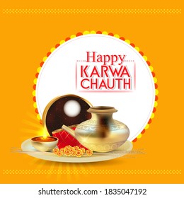Ilustración de afiche con un estilo realista del festival indian vectorial de la celebración de karwa chauth.