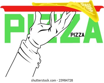 Illustration for poster shows a slice of pizza and waiter's hand