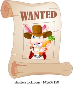 Illustration of a poster of a wanted bunny on a white background
