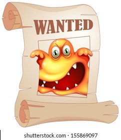 Illustration of a poster with a wanted monster on a white background