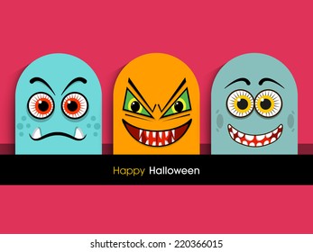 illustration of poster,banner or invitation of Halloween with intricate monster faces.