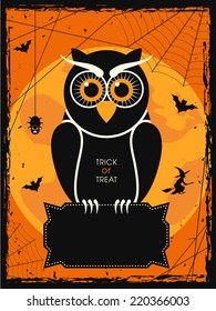 illustration of poster,banner or invitation of Halloween with scary owl.