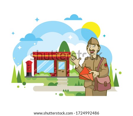 Illustration of postman delivering mail