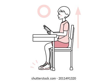 Illustration of the posture of a child sitting on a chair