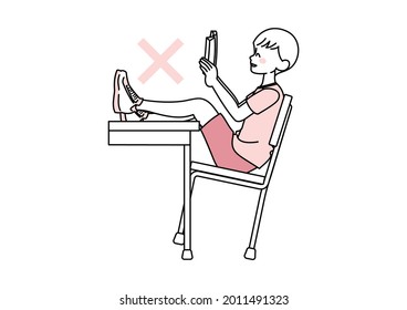 Illustration of the posture of a child sitting on a chair