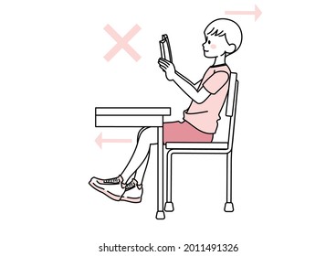 Illustration of the posture of a child sitting on a chair