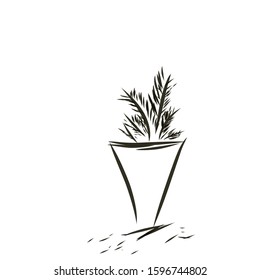 Illustration of pot and flower line art, isolated white background