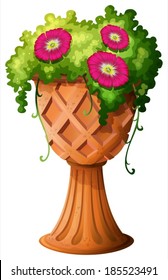 Illustration of a pot with fresh flowers on a white background