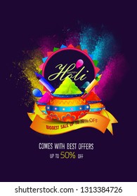 Illustration of pot full of colors on splash background for Happy Holi celebration greeting card design.kids and festival elements with Holi text. - Vector Illustration of pot full of colors on splash background for Happy Holi celebration greeting card design.kids and festival elements with Holi text. - Vector