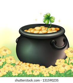 Illustration of a pot of gold in the garden