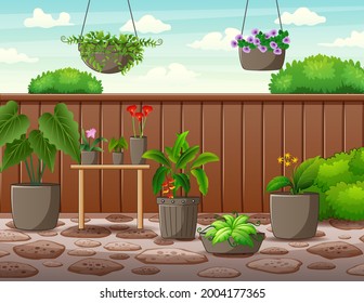 Illustration of the pot of plants inside the high fence
