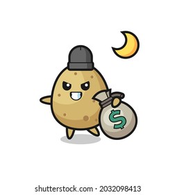 Illustration of potato cartoon is stolen the money , cute style design for t shirt, sticker, logo element