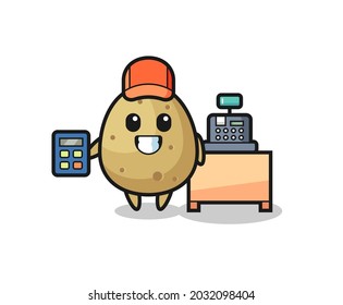 Illustration of potato character as a cashier , cute style design for t shirt, sticker, logo element