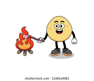Illustration of potato chip burning a marshmallow , character design