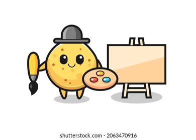Illustration of potato chip mascot as a painter , cute design