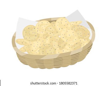 Ilustración de papas fritas en una canasta.