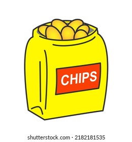 Ilustración de papas fritas o patatas fritas en bolsa abierta