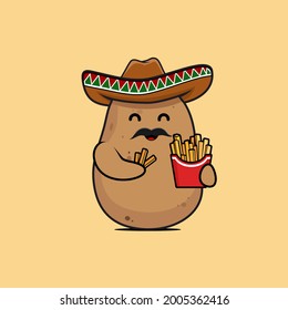 illustration of potato eating french fries vector design