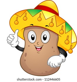 Illustration of a Potato Mascot Wearing a Mexican Hat