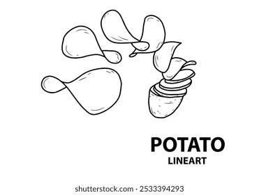 An illustration of a potato shows its rough, brown skin with a few small eyes. The shape is oval and slightly uneven, giving it a natural, earthy look.
