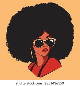 Illustration potrait of Black women with long curly hair, Character, Model, Beauty