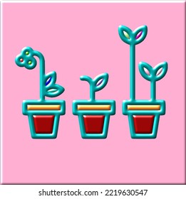 Illustration of potted flowers on a pink background. Vector image.