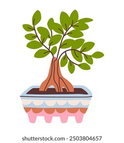 Illustration of a potted plant, showcasing its natural growth and greenery. This vector is ideal for projects centered on home gardening, sustainability, and the environment.
