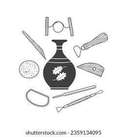 illustration of potter's tools, vector art.