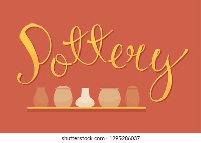 Illustration of Pottery Lettering with Pots Displayed on a Shelf