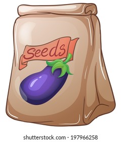 Illustration of a pouch of eggplant seeds on a white background