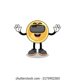 Illustration of pound sterling with a vr headset , character design