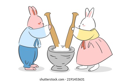 An illustration of the pounding with mortar rabbits.