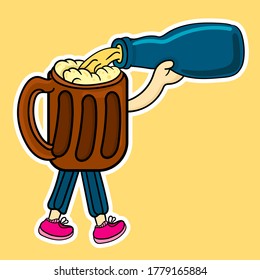 illustration of pouring beer from a bottle into a glass
