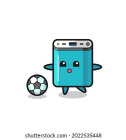 Illustration of power bank cartoon is playing soccer , cute style design for t shirt, sticker, logo element