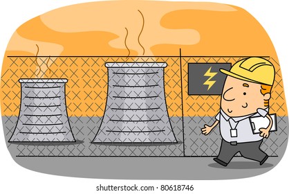 Ilustración de un operador de una planta de energía en el trabajo