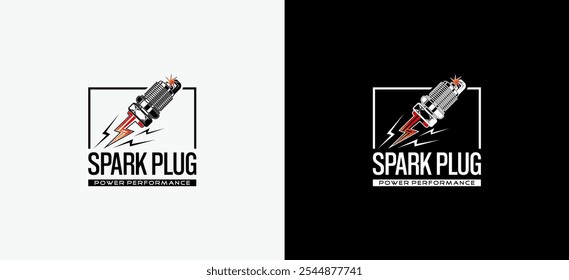 Ilustración de un diseño de logotipo de bujía de encendido con un símbolo de icono eléctrico