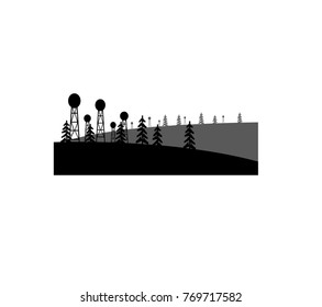 Illustration of the power stations and trees in the field