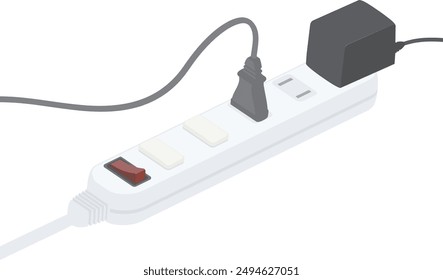 Illustration of a power strip with plugs and caps inserted