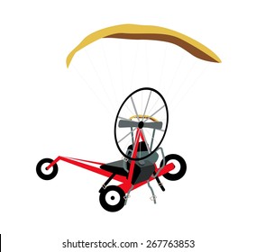 Illustration of Powered Paraglider or Electric Paramotor Made of Motor, Propeller, Harness and Cage Isolated on White Background.
