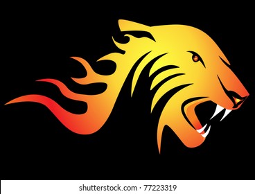  illustration powerful burning tiger on black background