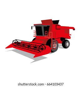 Illustration of a powerful red combine harvester in vector